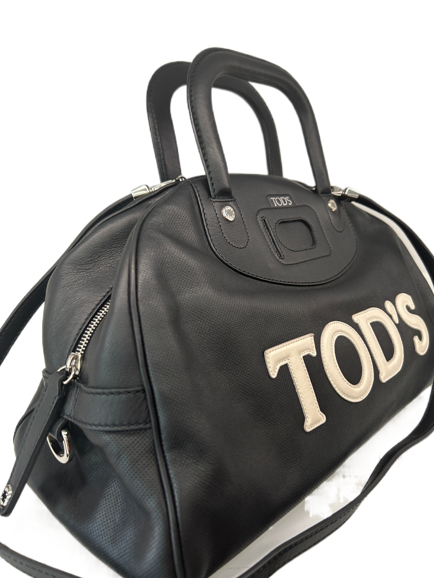 Tod's Black Bowling Bag w White Logo