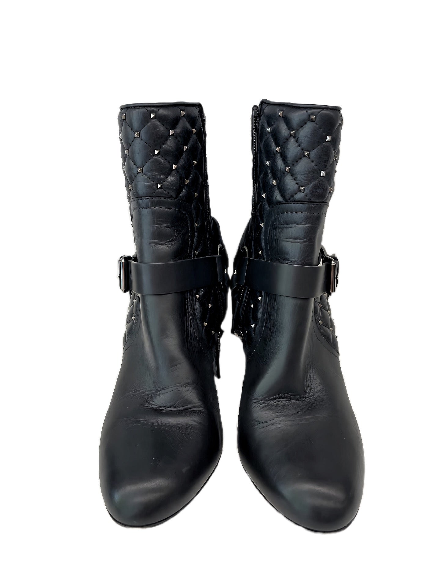 Valentino Garavani Black Heeled Boots w Ankle Buckle. Size: 38