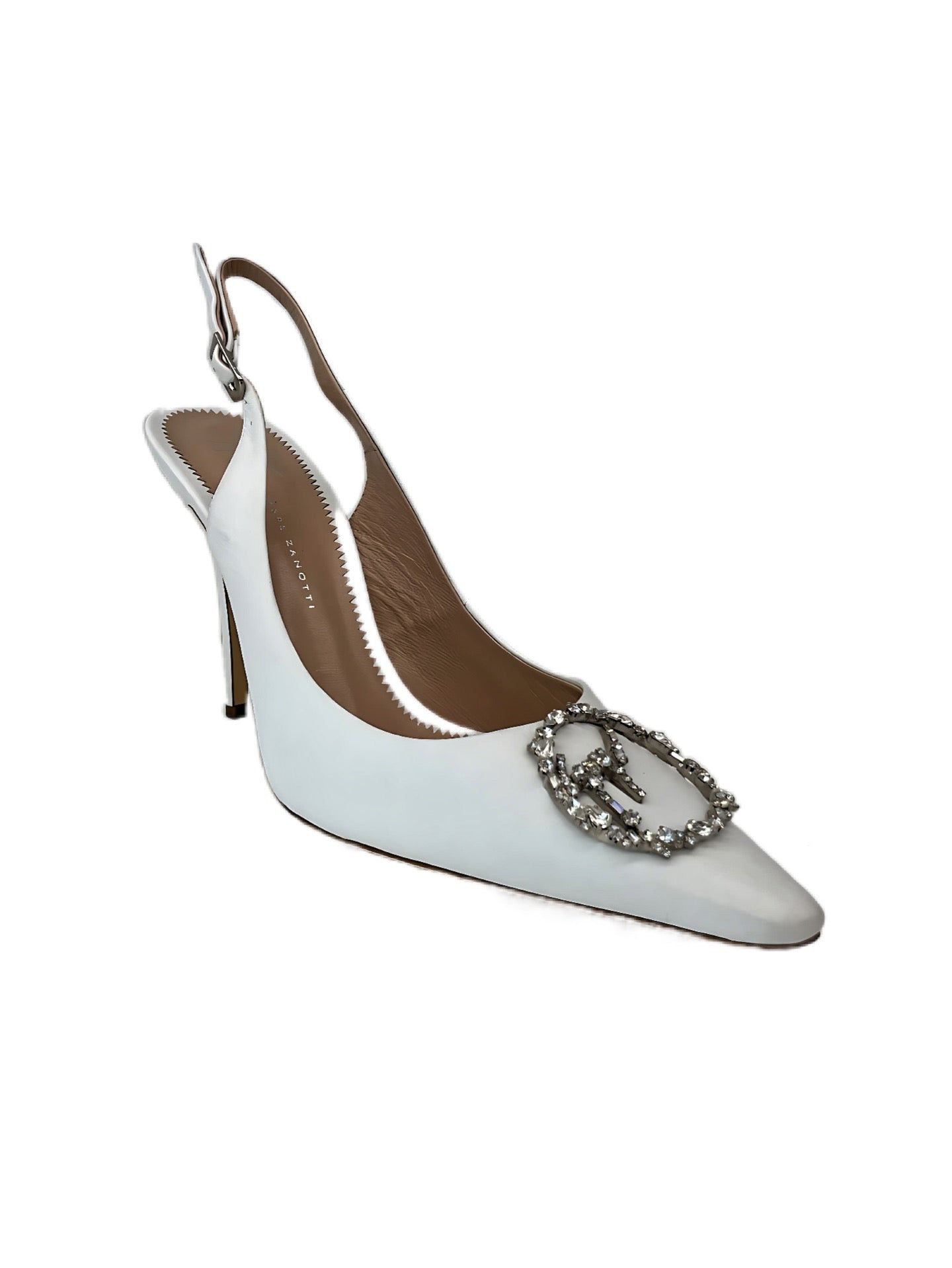 Giuseppe Zanotti Embellished White Sling-Back Heels. Size: 39.5